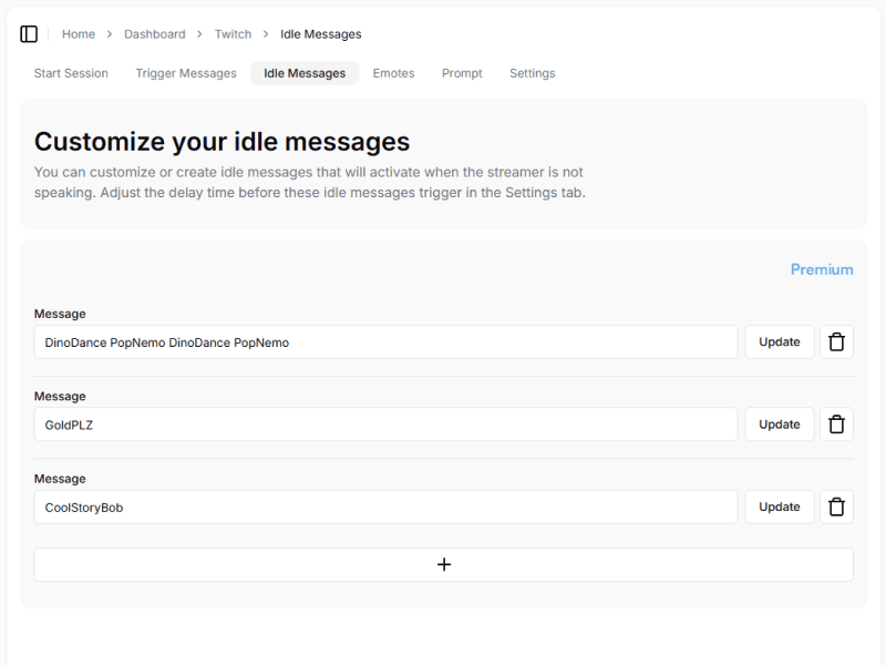 Algochat.io Twitch AI chatbots - Customizable idle messages